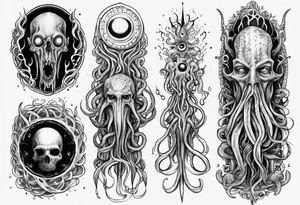 lovecraft long tattoo to put on the forearm, with eye and tentacle tattoo idea