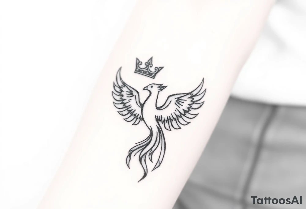 Crown and a phoenix tattoo idea