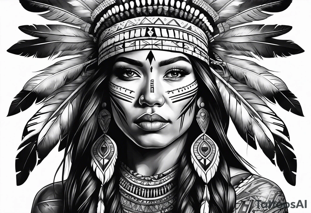 Native American woman  full body tattoo idea