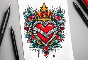 sacred heart vintage traditional tattoo simple sketch old school bold colors with banner tattoo idea