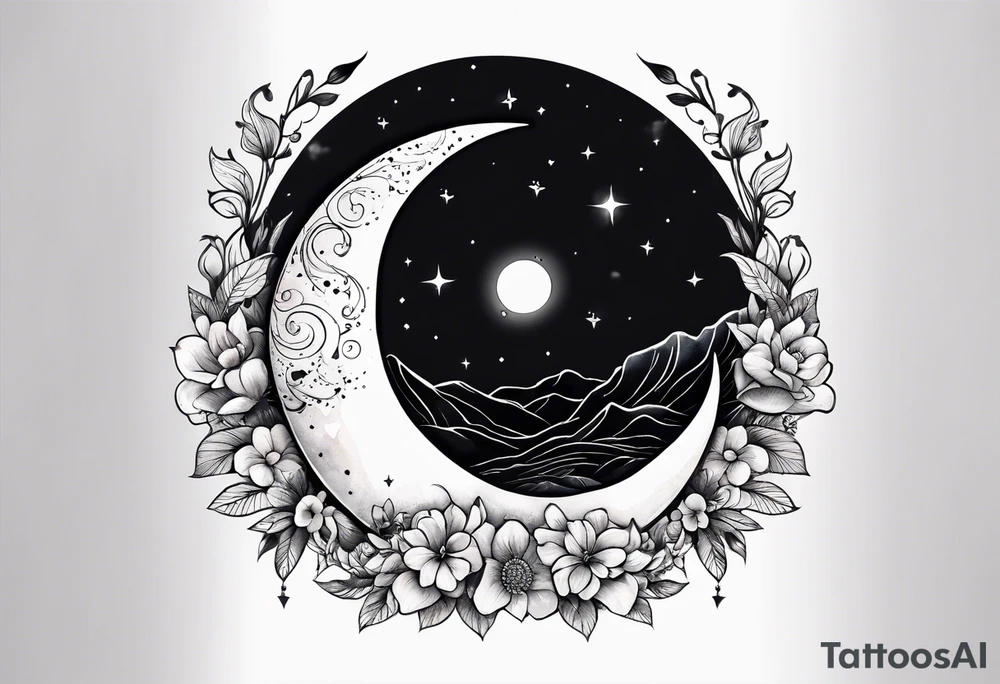 Crescent moon with a love heart inside tattoo idea