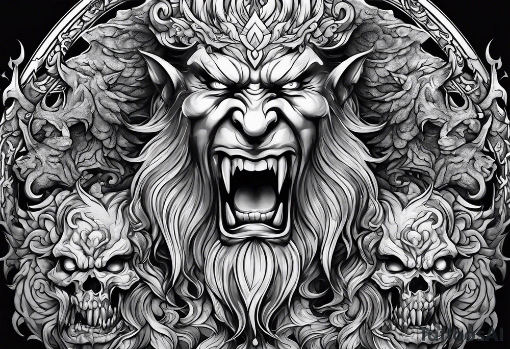 man fighting  demons tattoo idea