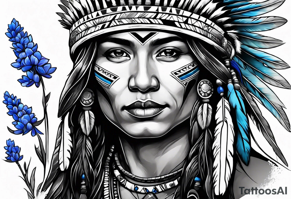 Native American with blue bonnets tattoo idea