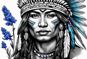 Native American with blue bonnets tattoo idea