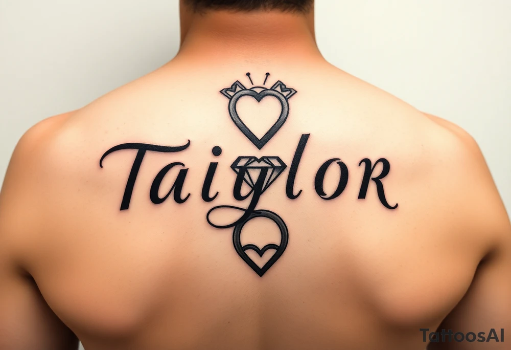The name Taiylor spelled vertical with the O as a diamond ring with hearts behind the ear tattoo tattoo idea