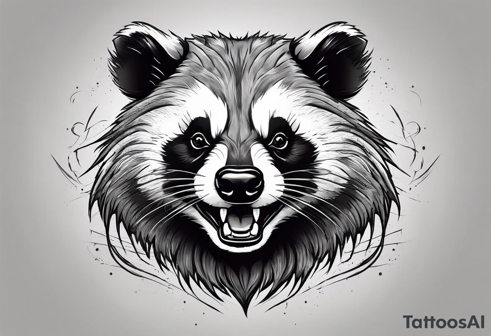 aggressive full body and killer face badger/wolverine with cute smile long nails and attacks tattoo idea
