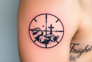 scope crosshairs with eerie fog in background tattoo idea