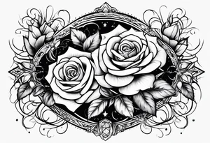 Tesseract with big roses and small stars around it tattoo idea