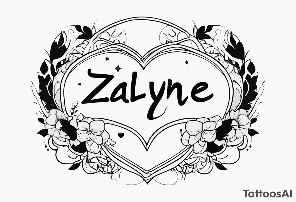 the name Zaqlyne with a tiny heart after it tattoo idea