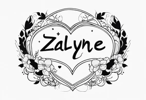 the name Zaqlyne with a tiny heart after it tattoo idea