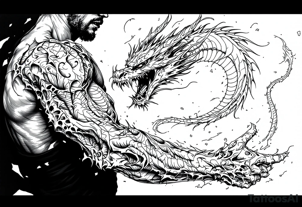 scary big dragon hissing with long tail tattoo idea