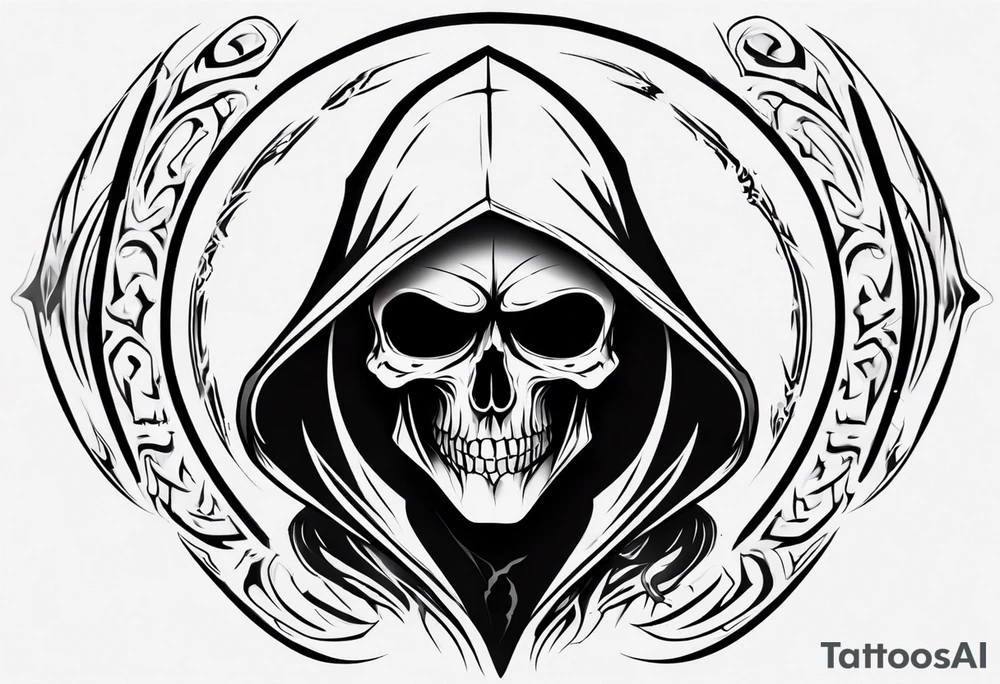 Upper half of a hooded reaper with no weapon tattoo idea