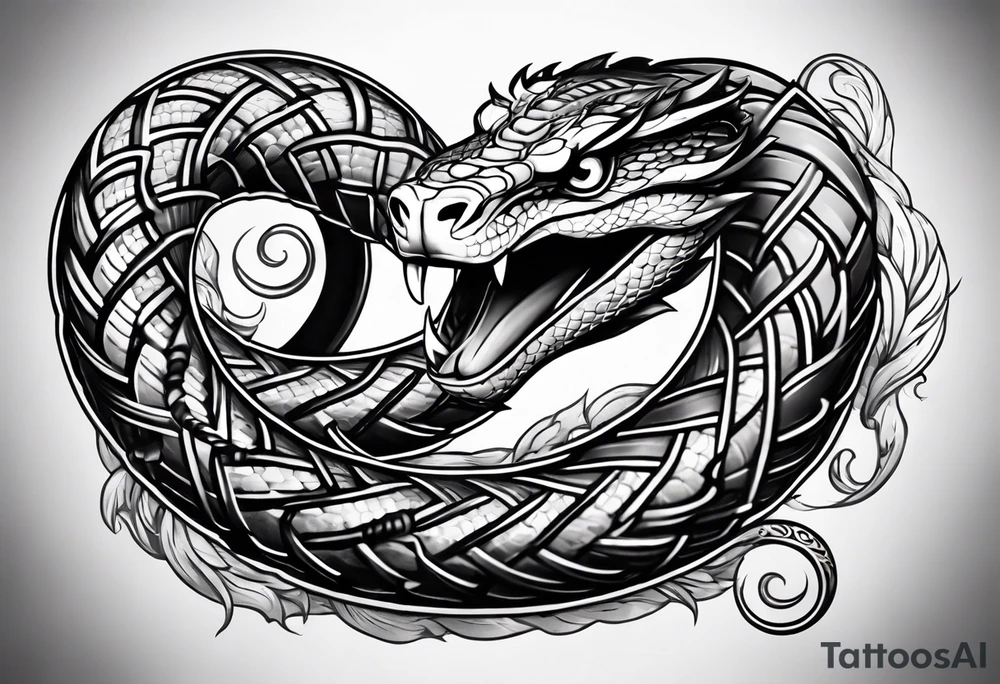 angry snake coiled around a sword tattoo idea