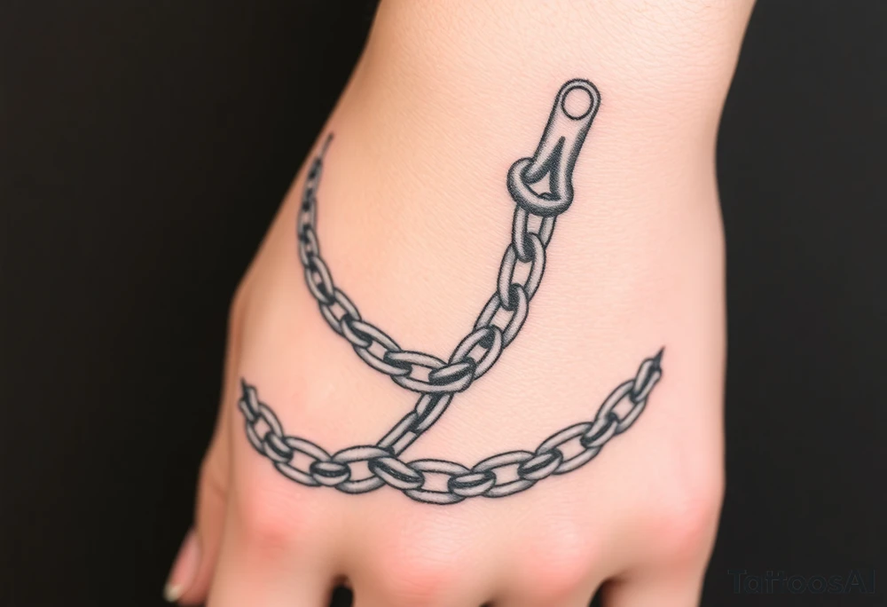 Chains intertwined around wrist going up to the thumb and index finger and connecting tattoo idea