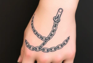 Chains intertwined around wrist going up to the thumb and index finger and connecting tattoo idea