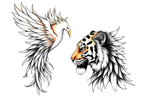 A phoenix and a tiger facing eachother tattoo idea