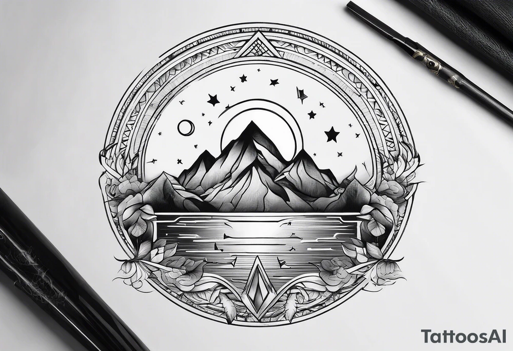 moon fine linework arrow tattoo idea