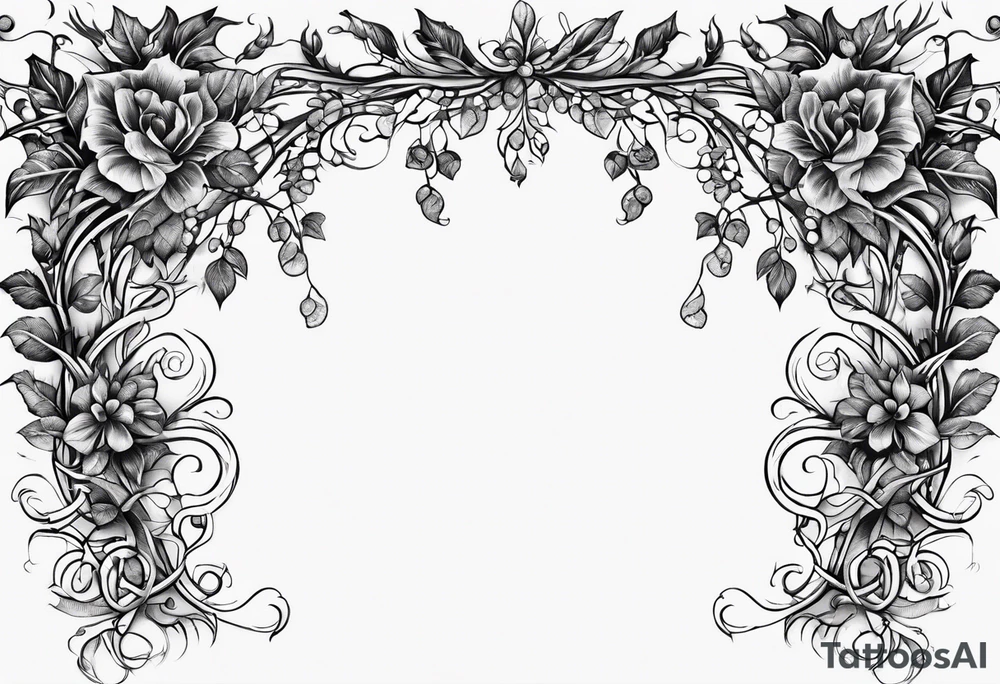 Leafy vines with stone road tattoo idea