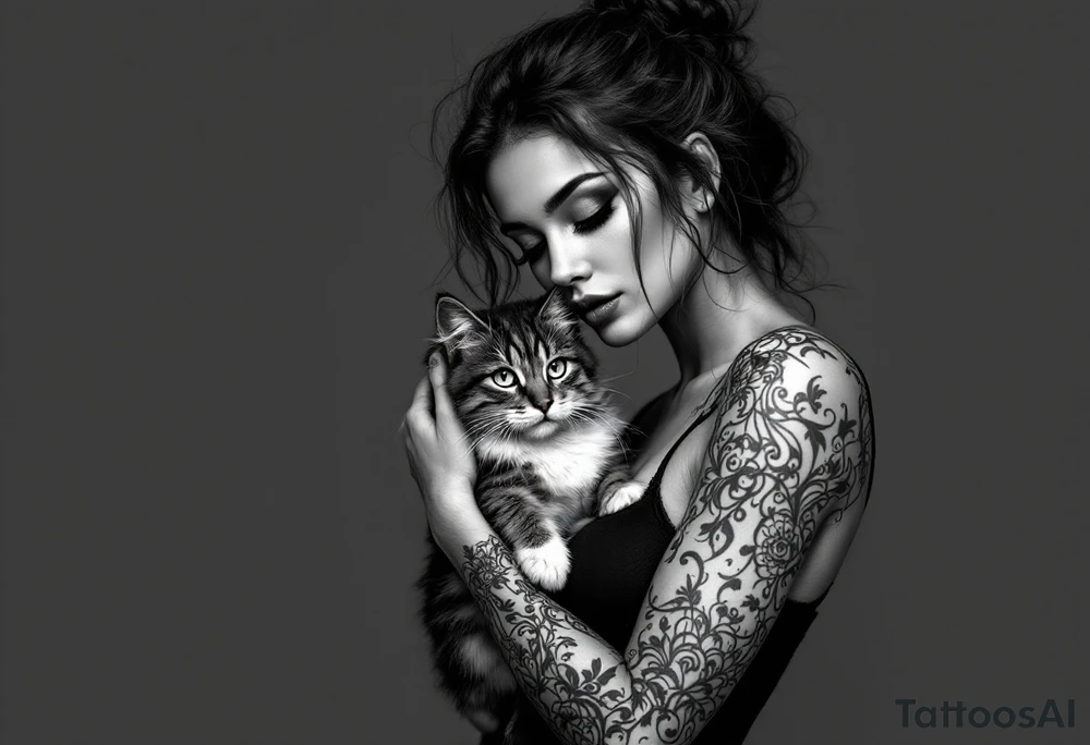 women portrait with cat tattoo idea