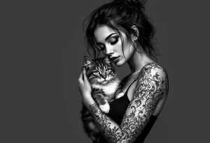 women portrait with cat tattoo idea
