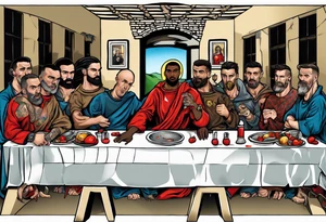 Rooney, Ronaldo, Best, Charlton, Cantona and Rashford at the Last Supper tattoo idea