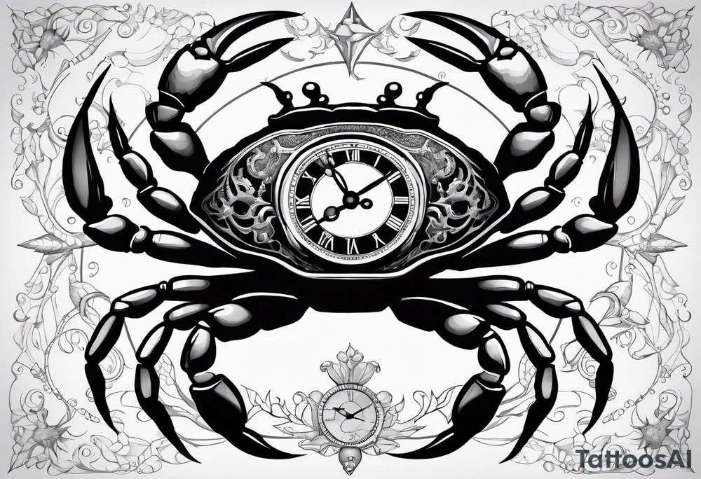 Zodiac crab with clock tattoo idea
