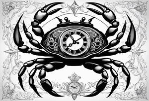 Zodiac crab with clock tattoo idea