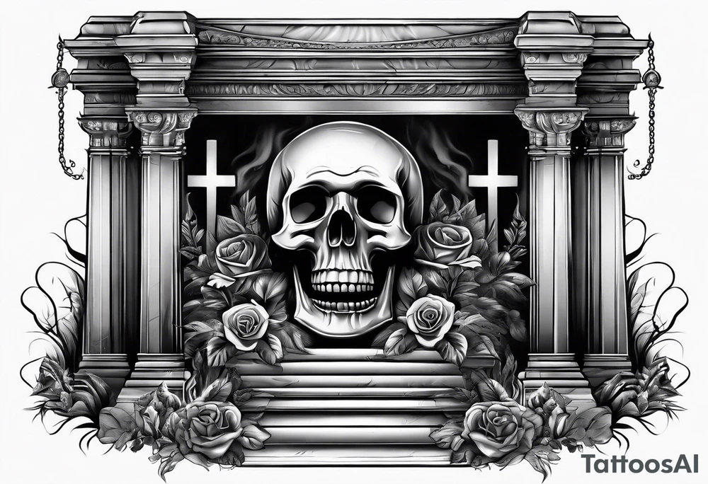 Christian tomb with crosses and smoke tattoo idea