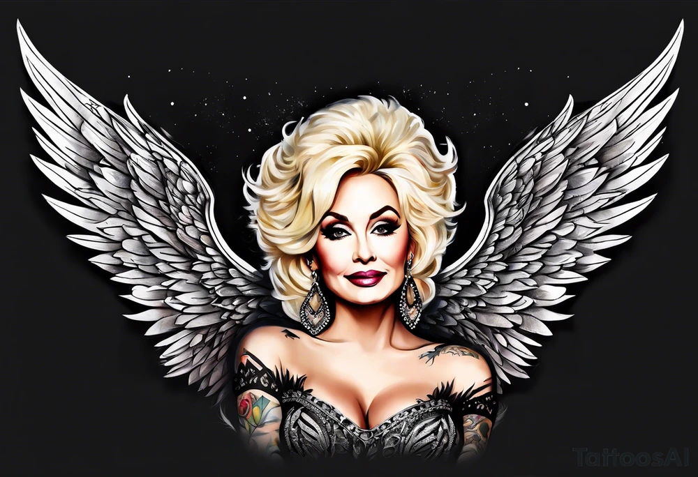 Dolly Parton with angel wings tattoo idea