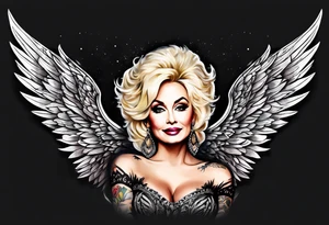 Dolly Parton with angel wings tattoo idea