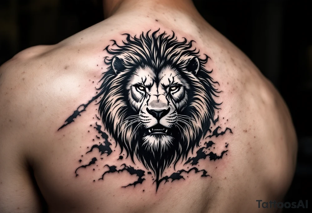 Black warrior riding on top of lion into battle tattoo idea