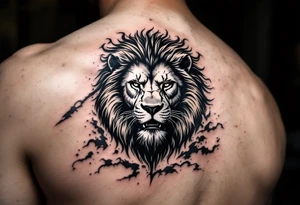 Black warrior riding on top of lion into battle tattoo idea