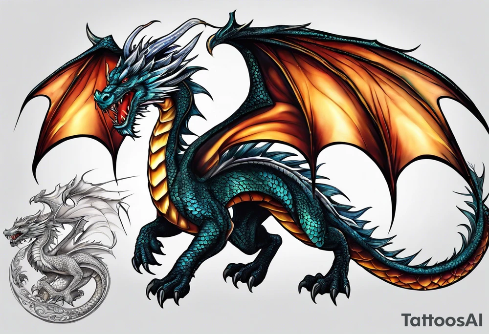 Flying dragon, breath fire tattoo idea