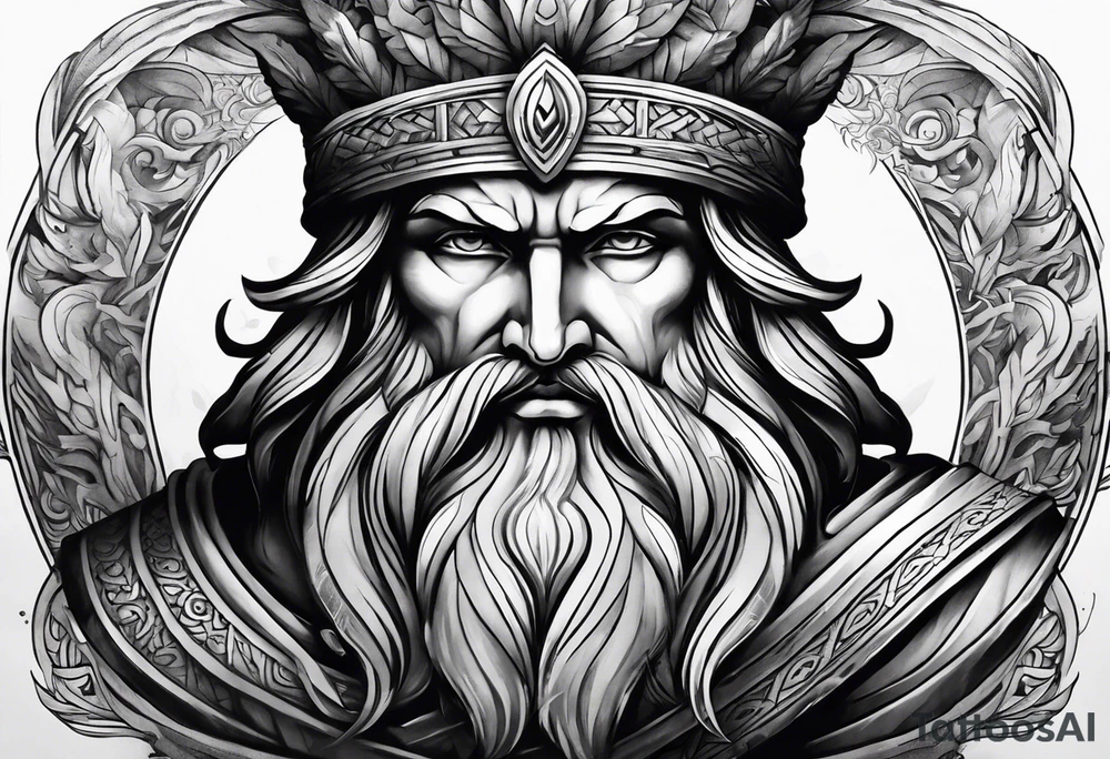 I want you to design a full slavee tattoo with ancient Greek gods design in black and gray tones tattoo idea