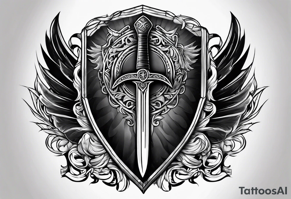 Valhalla church sword shield axe tattoo idea