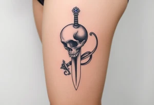 mystical skull coiled around an ancient dagger with jeweled hilt tattoo idea