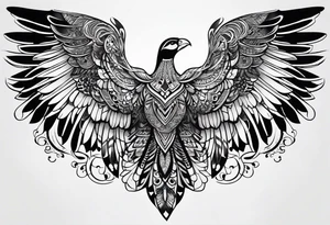 a full wing with filigree and african tribal patterns woven through for a sleeve tattoo idea