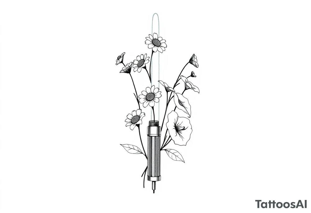 Lightsaber holding daisies, lily of the valley, and morning glories tattoo idea