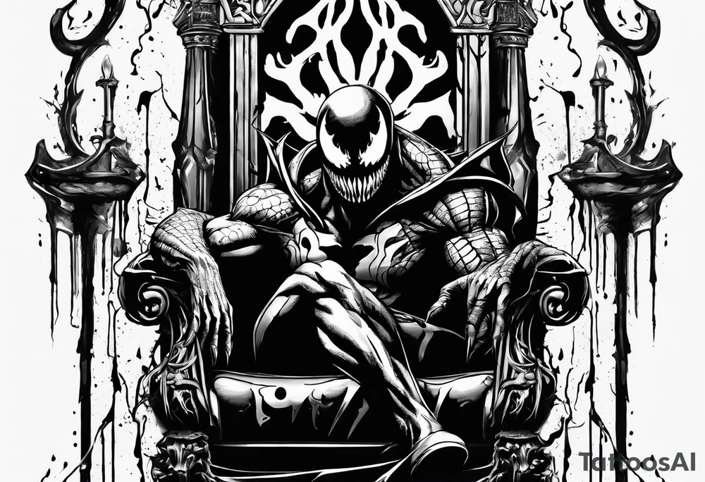 Venom on the throne with paint drip tattoo idea