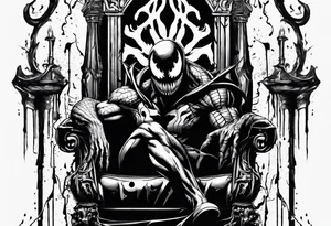 Venom on the throne with paint drip tattoo idea