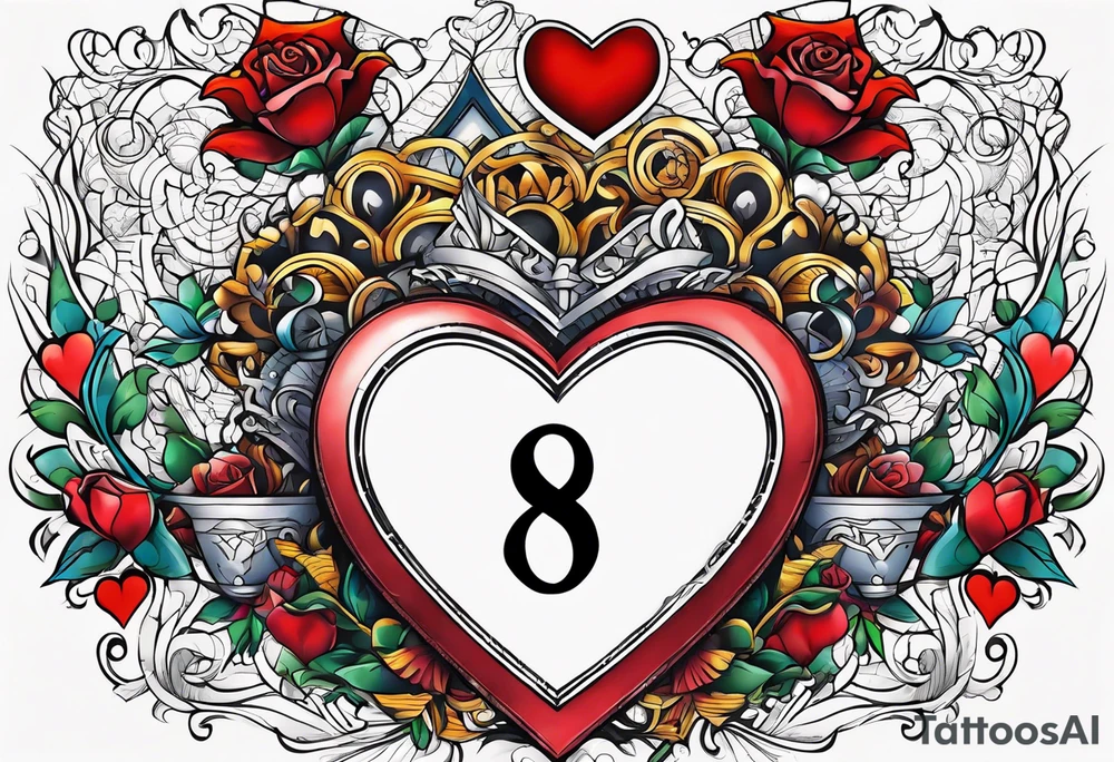 Heart with words Never Say Never and numbers 8 and 5 tattoo idea