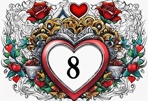Heart with words Never Say Never and numbers 8 and 5 tattoo idea