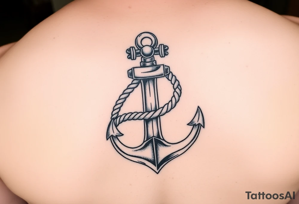 weathered anchor wrapped in nautical rope with sea waves tattoo idea