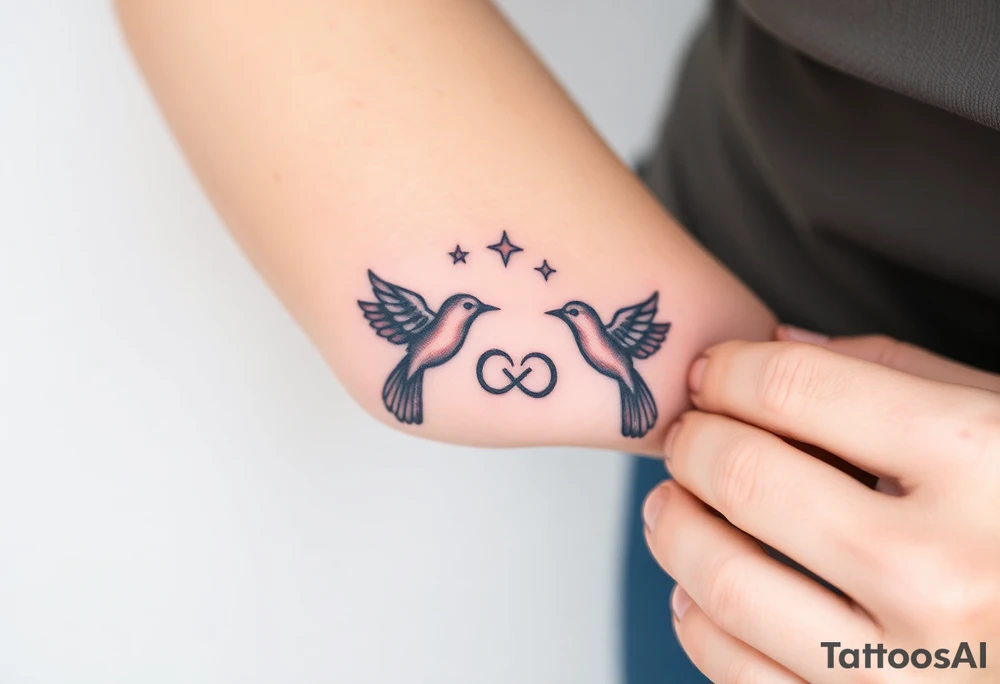 two birds, stars and infinity theme tattoo idea