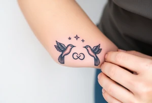 two birds, stars and infinity theme tattoo idea