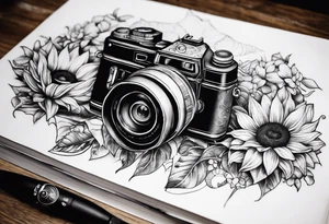 sunflower, book, camera, fish tattoo idea