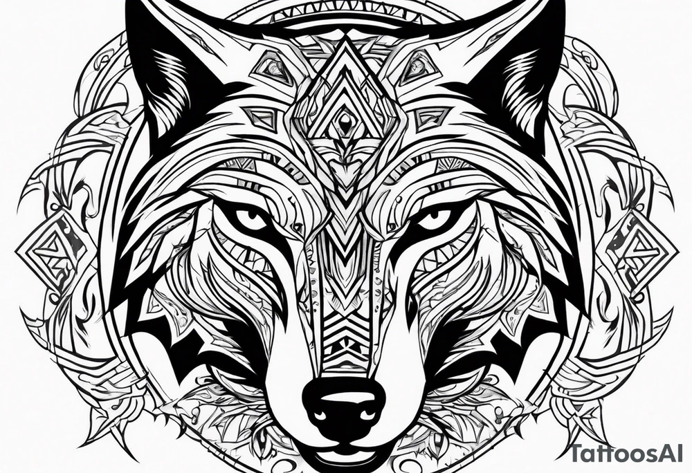 Angry tribal wolf head tattoo idea