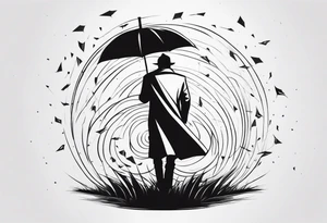 man with umbrella in storm of arrows tattoo idea