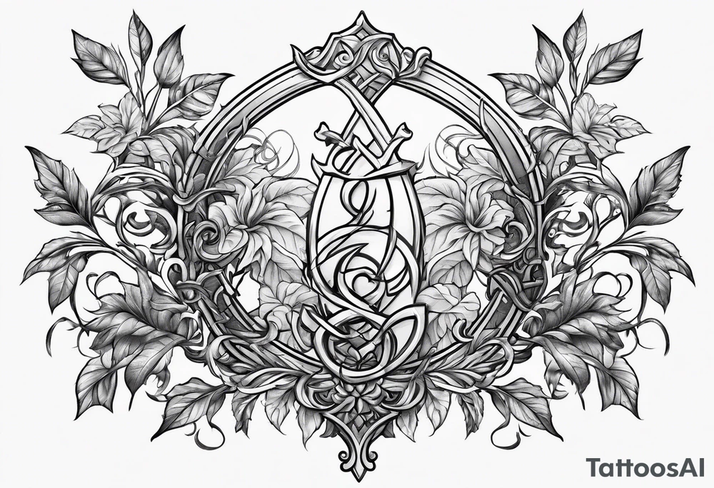 Leafy vines with sword tattoo idea