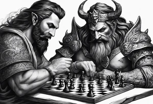 god and demon playing chess tattoo idea